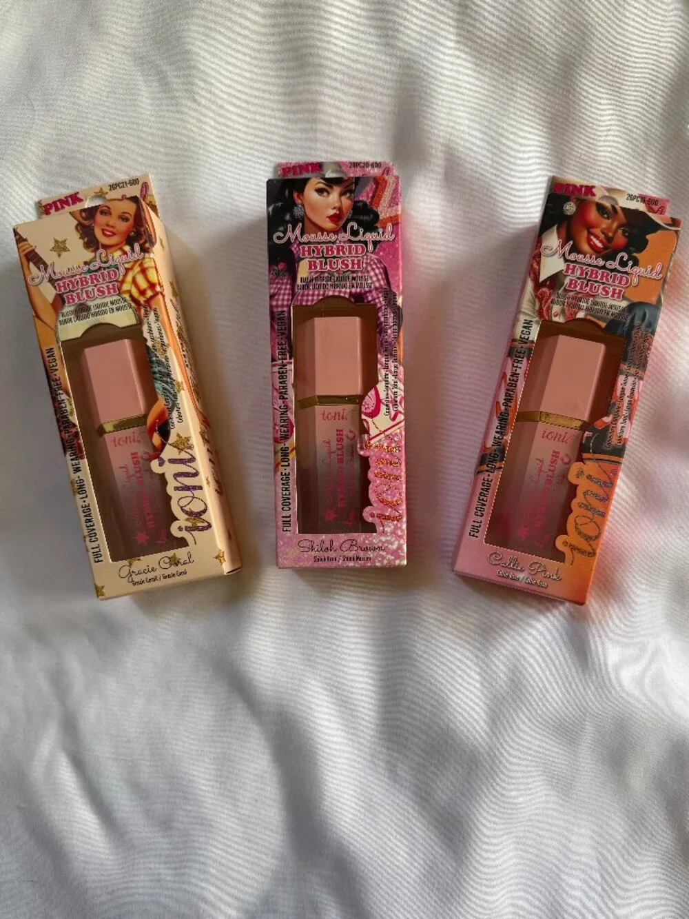 ioni Hybrid Blush Mousse Liquid Set: Gracie Coral, Shiloh Brown, Callie Pink